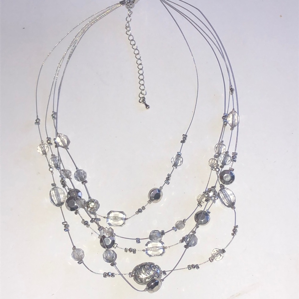 NY Brand Silver Tone Multi-Strand Beaded Boho Necklace